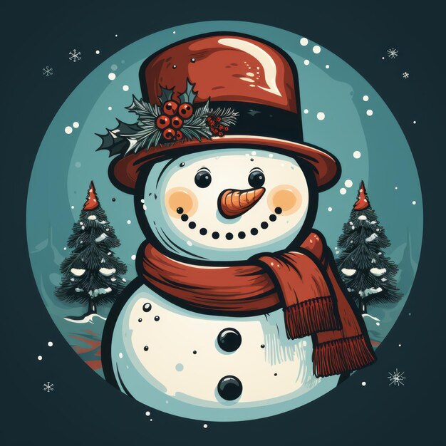 Retro Style Snowman A Vintage Holiday Card Illustration