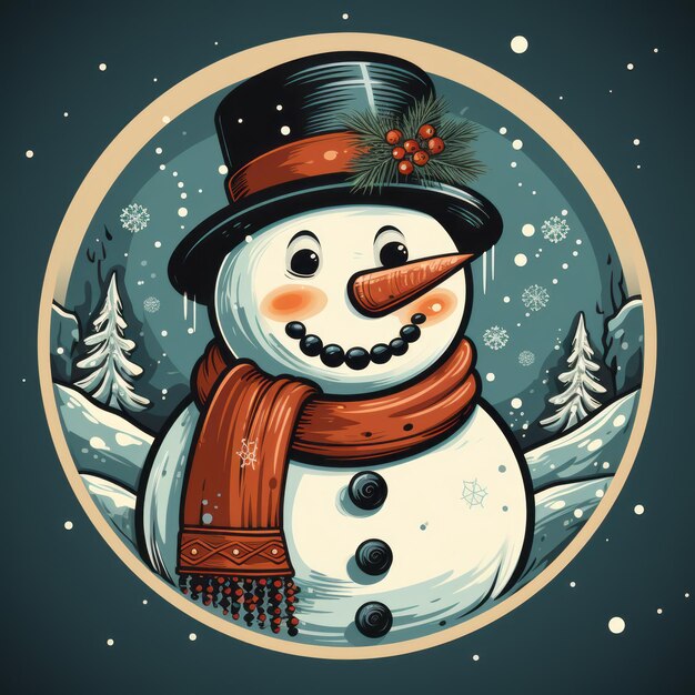 Retro Style Snowman A Vintage Holiday Card Illustration