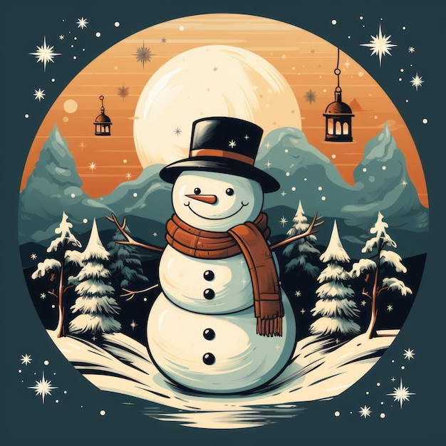 Retro Style Snowman A Vintage Holiday Card Illustration