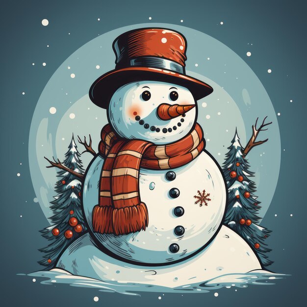 Retro Style Snowman A Vintage Holiday Card Illustration