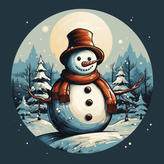 Retro Style Snowman A Vintage Holiday Card Illustration