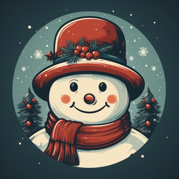 Retro Style Snowman A Vintage Holiday Card Illustration