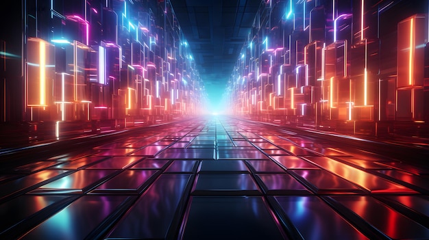 A retro style with neon lights and grids cyberpunk scifi background