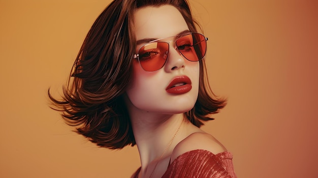 Photo retro styled ai generated female with sunglasses fashionable look and bold red lips perfect for modern digital art representation ai