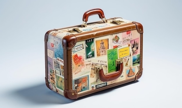 Retro suitcase of a traveler with travel stickers