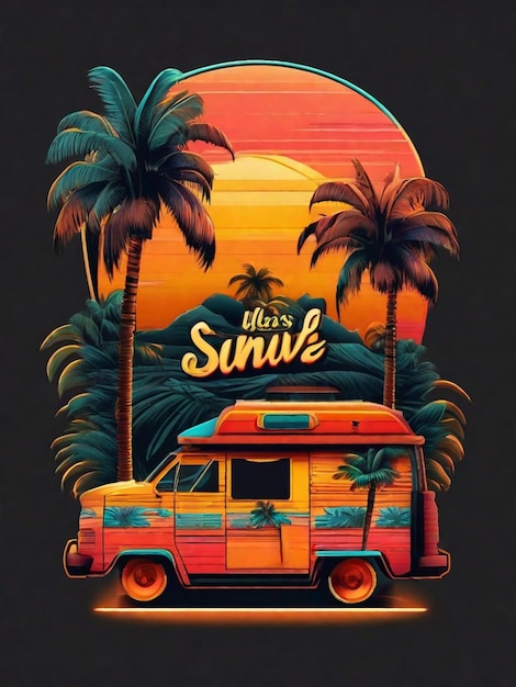 Retro sunsen illustratie t-shirt ontwerp