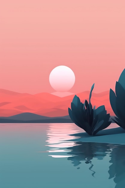 Photo retro sunset illustration lake illustration sunset illustration