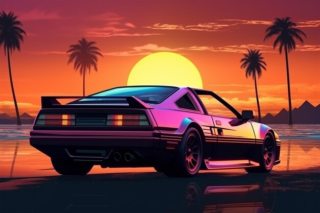 retro sunset illustration