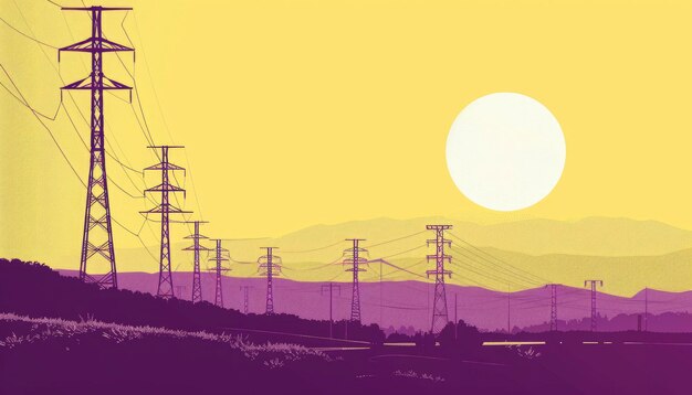 retro sunset over power lines