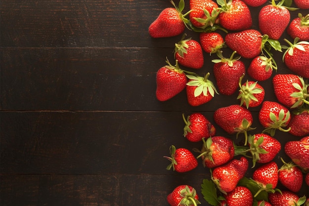 Retro sweetness Strawberries displayed on a black wooden vintage background