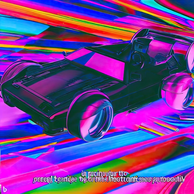 Retro synthwave car on a colorful background