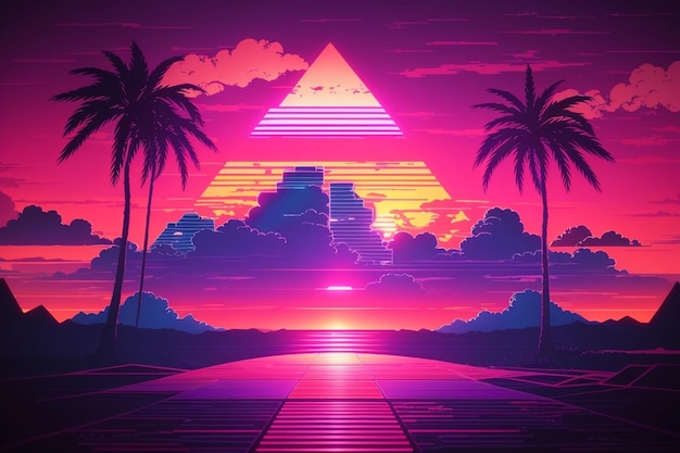 Retro Synthwave Sunset Gaming Wallpaper