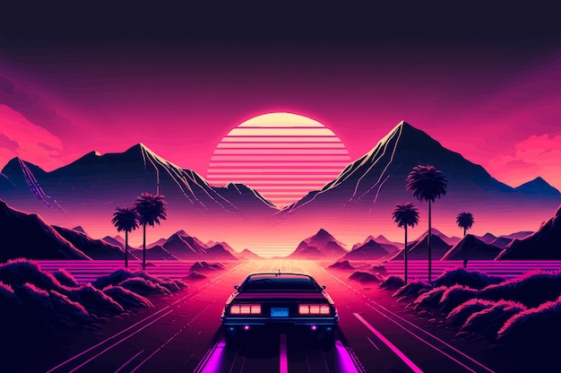 Ретро Synthwave закат