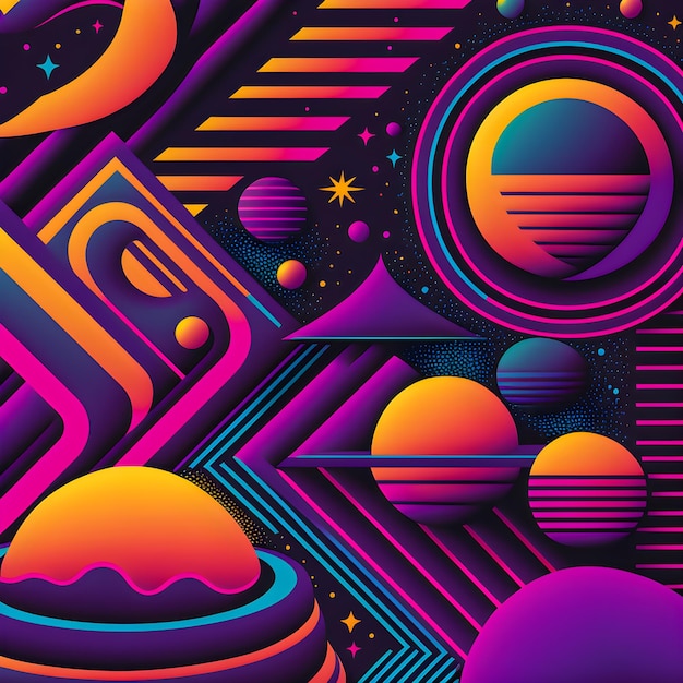 Retro Syntwave Space repeating pattern