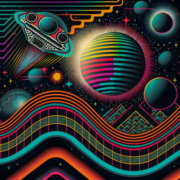 Retro Syntwave Space repeating pattern