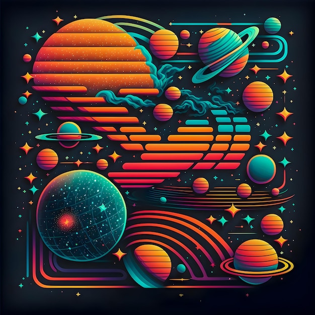 Retro Syntwave Space repeating pattern