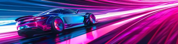 Retro sythwave 80s style pink car motor transportation ultrawide background