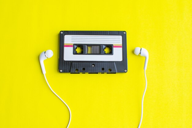 Retro of tape cassette on yellow