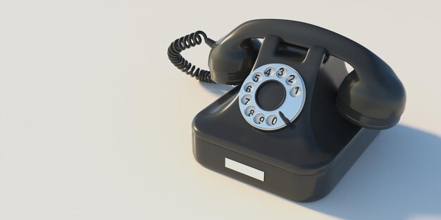 Retro telephone black old phone isolated on white background copy space 3d illustration