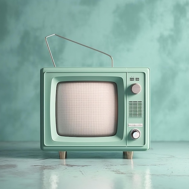 Retro television in a vintage pastel greenblue color AI