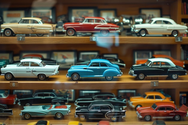 Фото Коллекция ретро игрушечных автомобилей с классическими моделями