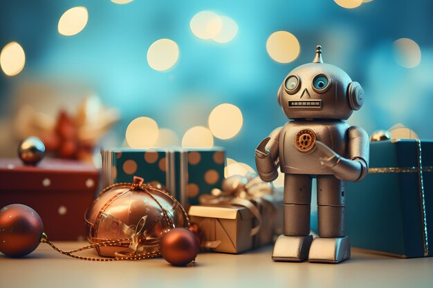 写真 レトロのクリスマスツリー ロボット