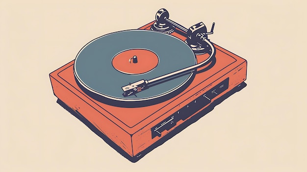 Retro turntable record player Vintage music player Flat vector illustration