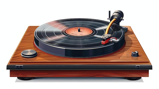 Photo retro turntable with wooden base turntable is playing a black record