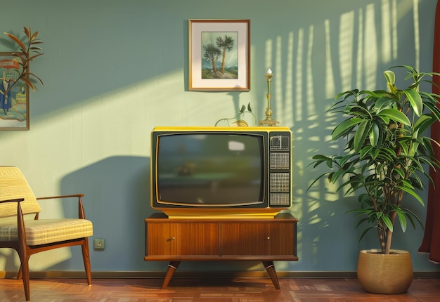 Photo retro tv and chair in the room