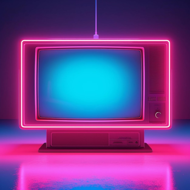 Retro tv cyberpunk style vivid neon colors