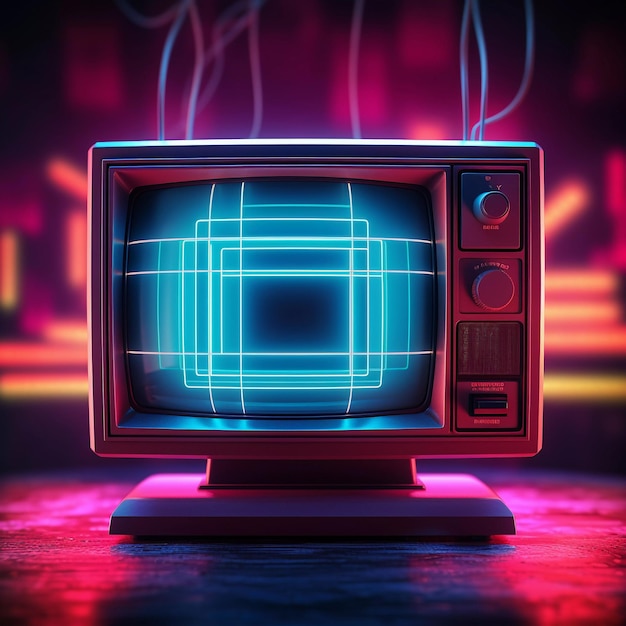 Retro tv cyberpunk style vivid neon colors