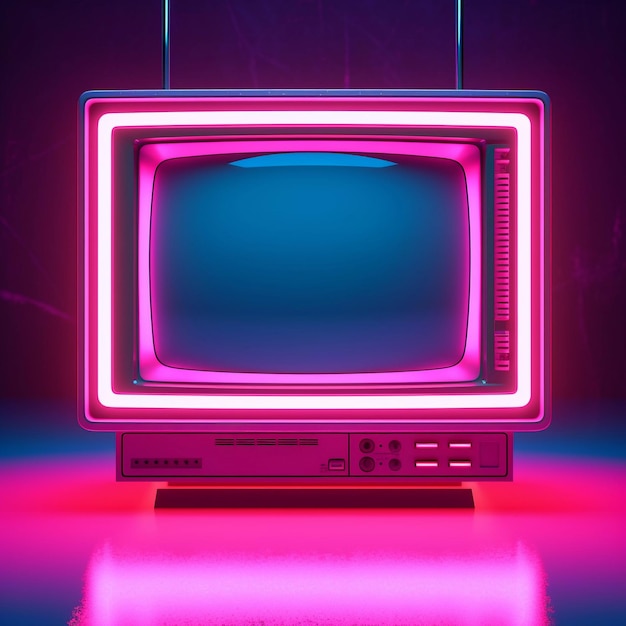 Retro tv cyberpunk style vivid neon colors