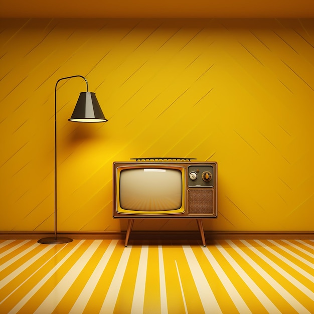 Retro tv indoors background yellow