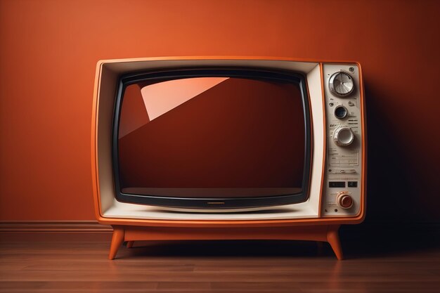 Retro TV op oranje achtergrond generatieve ai