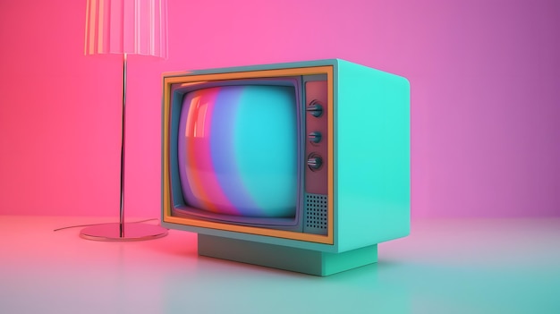 Retro TV receiver colorful illustration Generative AI