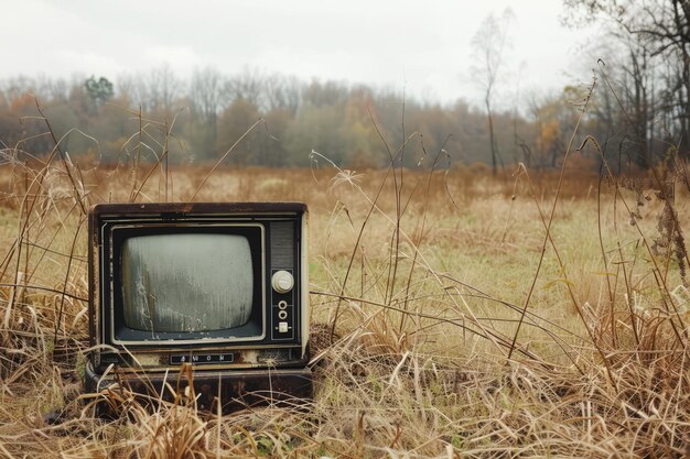 Retro-tv-set in het veld