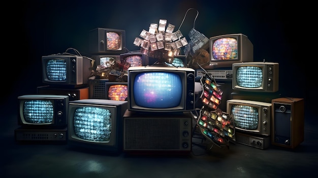 Retro TV set isolated on black background