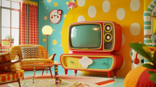 Photo a retro tv set with vibrant colors and patterns ai generated illustration