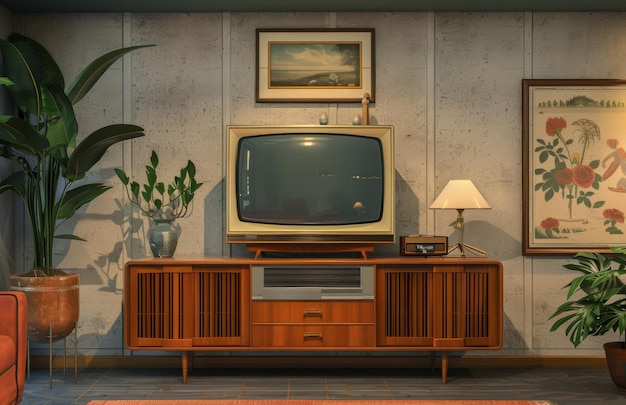 Photo retro tv and vintage furniture in the living room