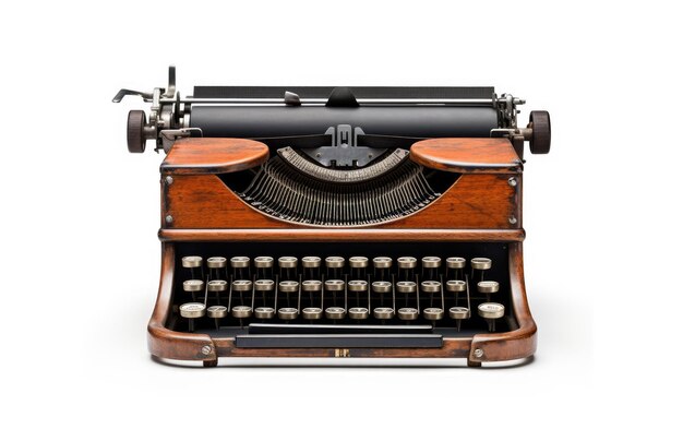 Photo retro typewriter with paper on white background