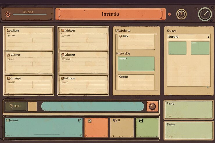 Photo retro user interface with window box and folders