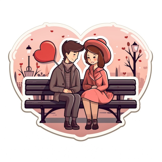 写真 バレンタイン・デー・ステッカー (retro valentine's day sticker) はロマンチックなキャラクターをフィギュアに描いた漫画でバレンタインのカードを手に持っているキャラクターです