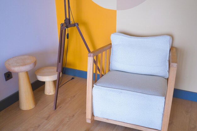 Retro vantage armchairs with a lamp at home