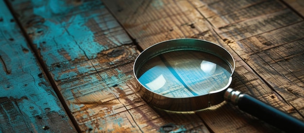 Retro vergrootglas op houten tafel gegenereerde AI-afbeelding