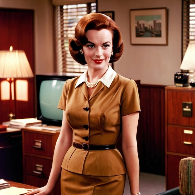 Retro vintage 1950s office worker in office business environment