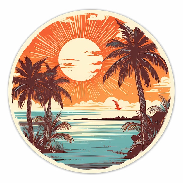 retro vintage summer sunset on white background