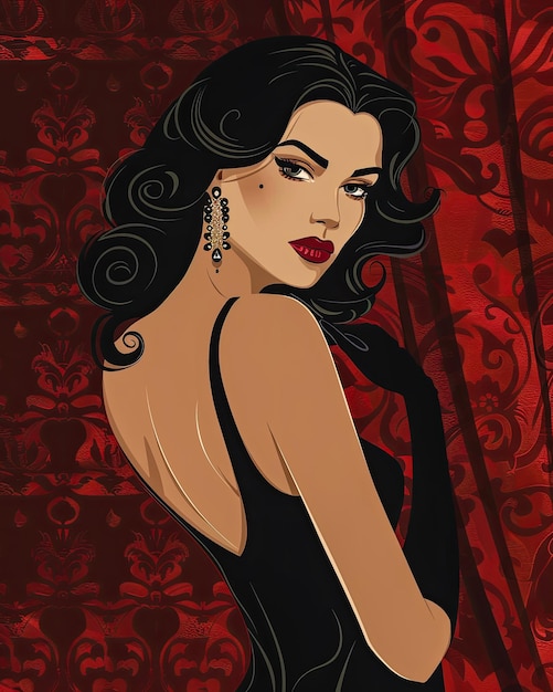 Retro vintage Woman illustration inspired on the Hollywood golden era