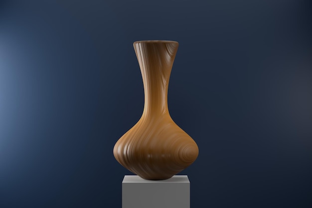 Retro vintage wooden vase on a stand 3d render illustration for interior design legacy of ancestors