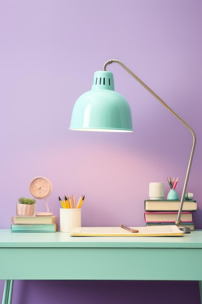 Photo retro vintage work desk with old lamp
