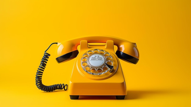 Retro vintage yellow telephone with yellow background aigenerated